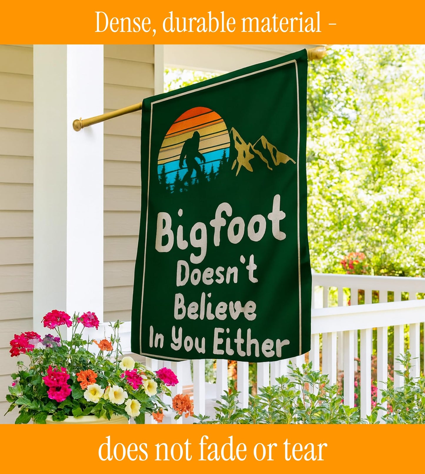 12x18 Inches Bigfoot Doesn't Believe In You Either Polyester Flags - Vertical Double Sided Camping Trailer RV Yard Decorations - Funny Camper Garden Flags - Seasonal Large Outside Yard Flags