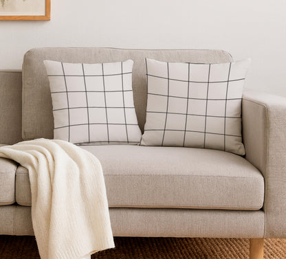 Set of 2 Decorative Throw Pillow Covers 18x18 Inches - Decorative Plaid Throw Pillow Covers Farmhouse Square in Linen - Modern Beige Pillow Case for Sofa Couch or Bed - Cushion Covers for House