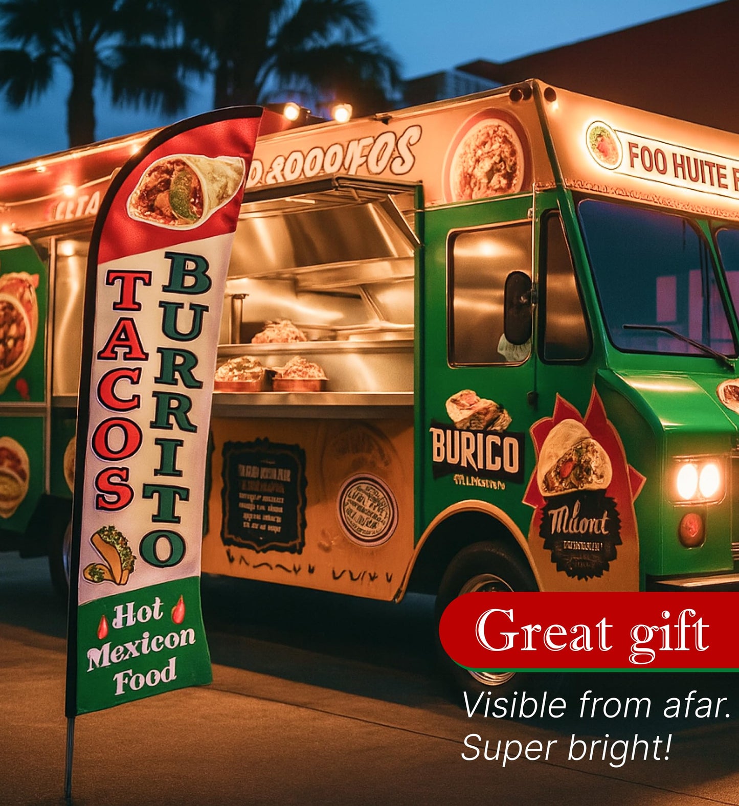 12x2.5 Feet Tall Feather Flags "Tacos & Burritos" - Advertising Replacement Feather Banner - Single Sided Feathers Banners Food Themed - Feathers Flags in Polyester - Flagpole is Not Included