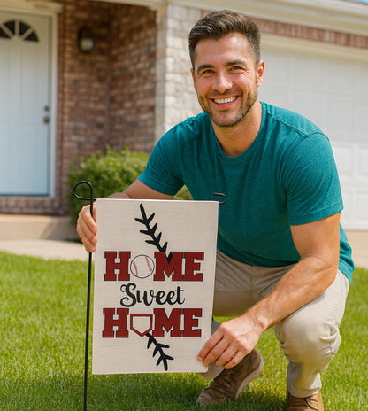 12x18 Inch Double Sided Summer and Spring Garden Flag - Baseball Home Sweet Home House Flag - Seasonal Large Outdoor Yard Flags of Burlap - Bat Ball Sport Flag Burlap Yard Outdoor Decorative