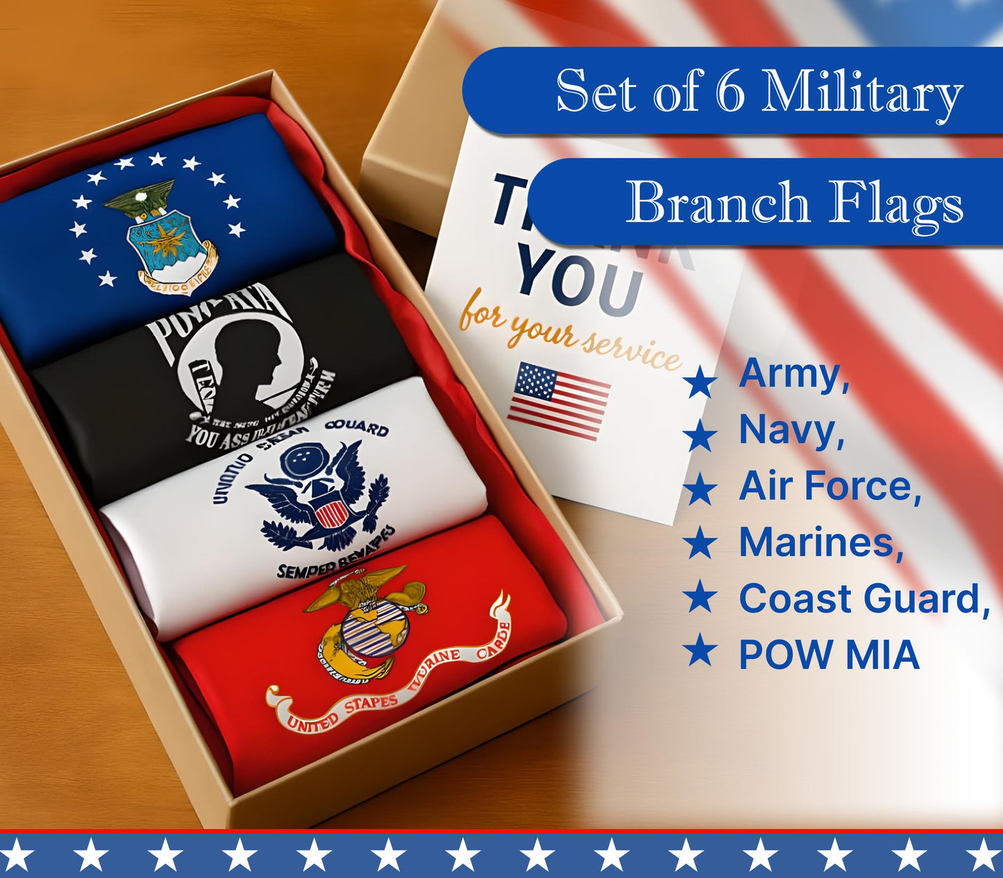 Set of 6 Military 5 Branches Army Navy Marines Air Force Coast Guard and Pow Mia Stick Flag 12x18 inch - Army Polyester Flags Set Space Force - Licensed Armed Forces Flag for Memorial Day