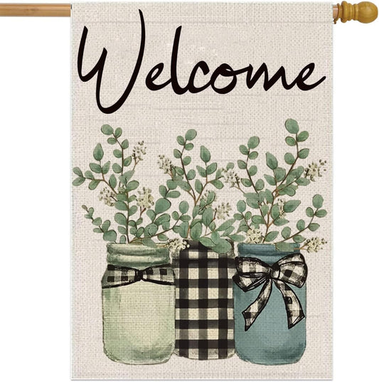 28x40 Inch Double Sided Spring and Summer Garden Flag - Seasonal Large Outdoor Polyester Flags of Burlap - Plaid Welcome Yard Outdoor Flag - Hello Summer and Spring Banner Holiday Flags Outdoor Décor