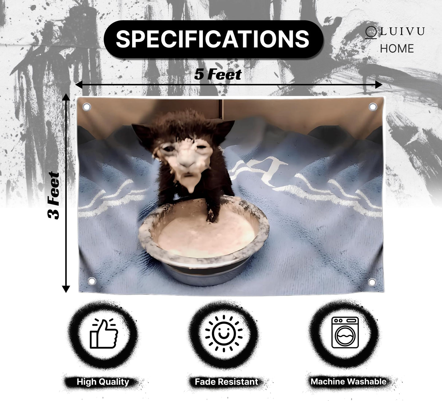 3×5 ft Funny Kitten in Sour Cream Meme Banner Flag