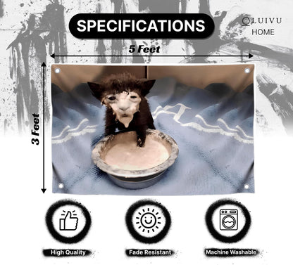 3×5 ft Funny Kitten in Sour Cream Meme Banner Flag