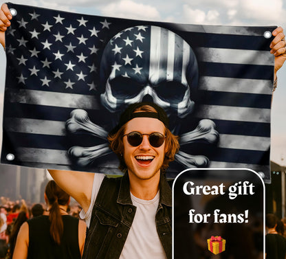 3x5 Feet Skull And Crossbones Polyester Flag with 4 Brass Grommets - Funny American Pirate Banner For Man Cave - Black and White Grey American Single Sided Flags - Pirate Flag or Black Boat Flags