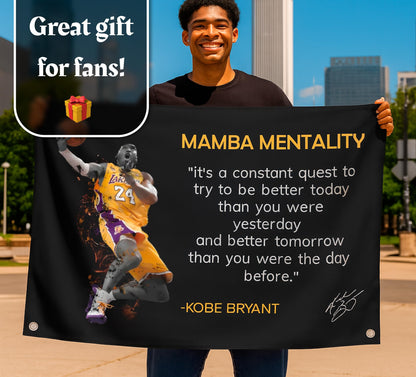 3x5 Feet NBA Basketball Player Sports Flag with Four Brass Grommets - Kobe Mamba Mentality Quote Banner - Motivational Artwork for Home or Office