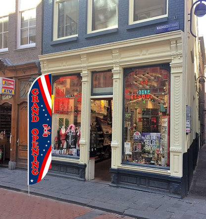 12x2.5 Feet Tall Feather Polyester Flags "Grand Opening" - Outdoor Business Advertising Tall Flag - Single Sided Feathers Banners Opening Themed - Organization Swooper Flag - Flagpole is Not Included