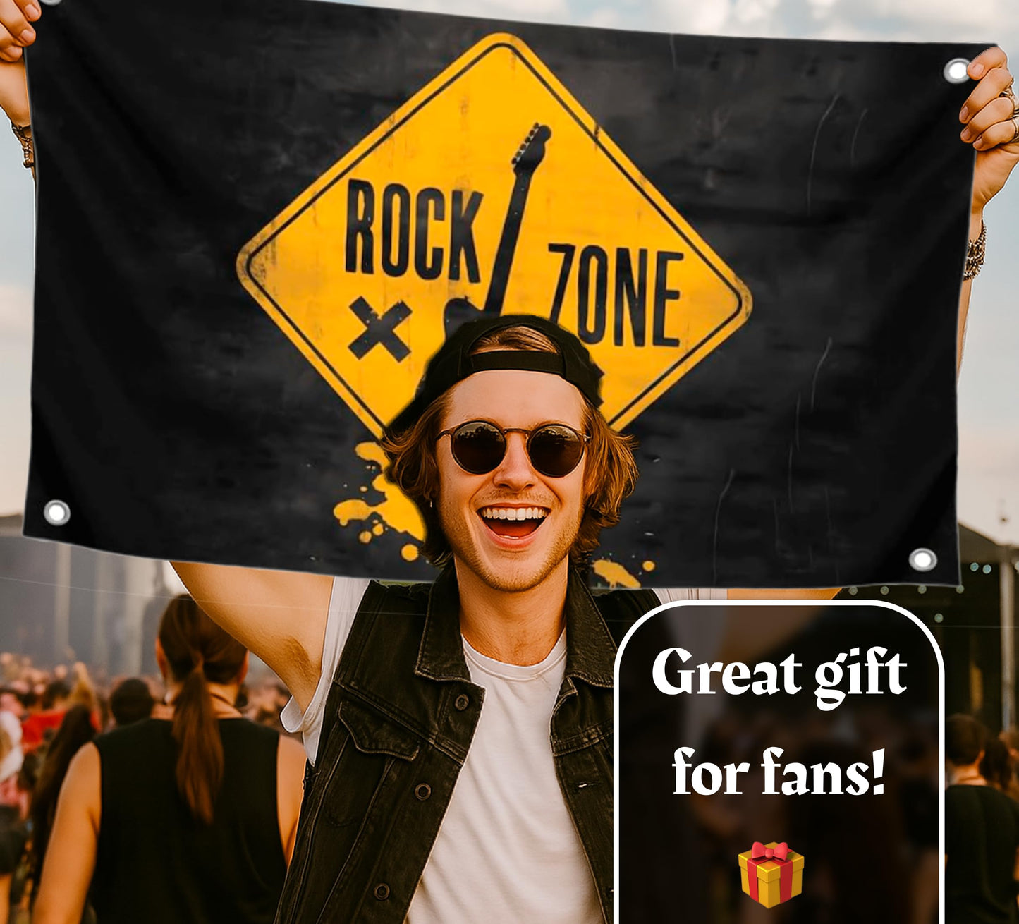 3x5 Feet Black Polyester Flag Rock Zone with Four Brass Grommets - Guitar Suitable for Indoor and Outdoor Decorate - American Music Banner for Garden Party - Flags Man Cave Wall Flag for College Dorm