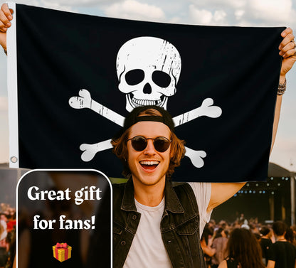 12x18 Inch Black Pirate Skull and Home Polyester Flag - Garden Yard Porch Patio Banner Single Sided Flags with 2 Grommets for Decor - Pirate USA Flag or US Black Boat Flags or Banners Man Cave Bones