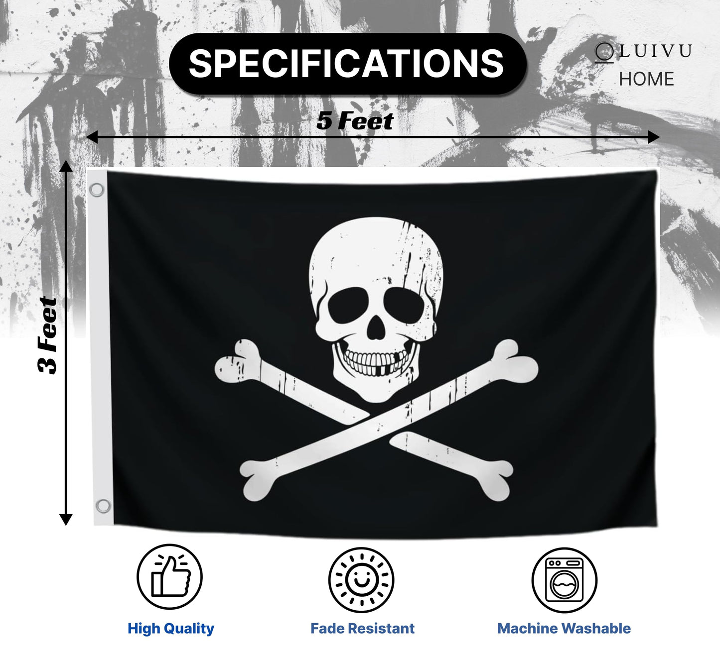 12x18 Inch Black Pirate Skull and Home Polyester Flag - Garden Yard Porch Patio Banner Single Sided Flags with 2 Grommets for Decor - Pirate USA Flag or US Black Boat Flags or Banners Man Cave Bones