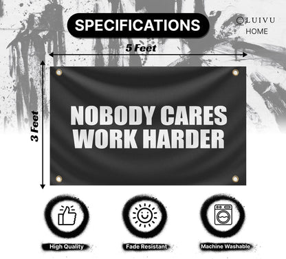 3x5 Feet Nobody Cares Motivational Gym Polyester Banner with 4 Grommets - Inspire Your Workout with this Flag - Fitness Wall Single Sided Decor for Gym Posters And Home - Stay Motivated with Cool Art