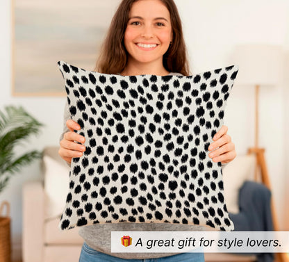 Set of 2 Decorative Throw Pillow Covers 18x18 Inches - Black and Cream Polka Dot Pillow Covers - Throw Pillows Boho Design Brush Strokes Decorative - Pillowcase Square Cushion Cover in Linen