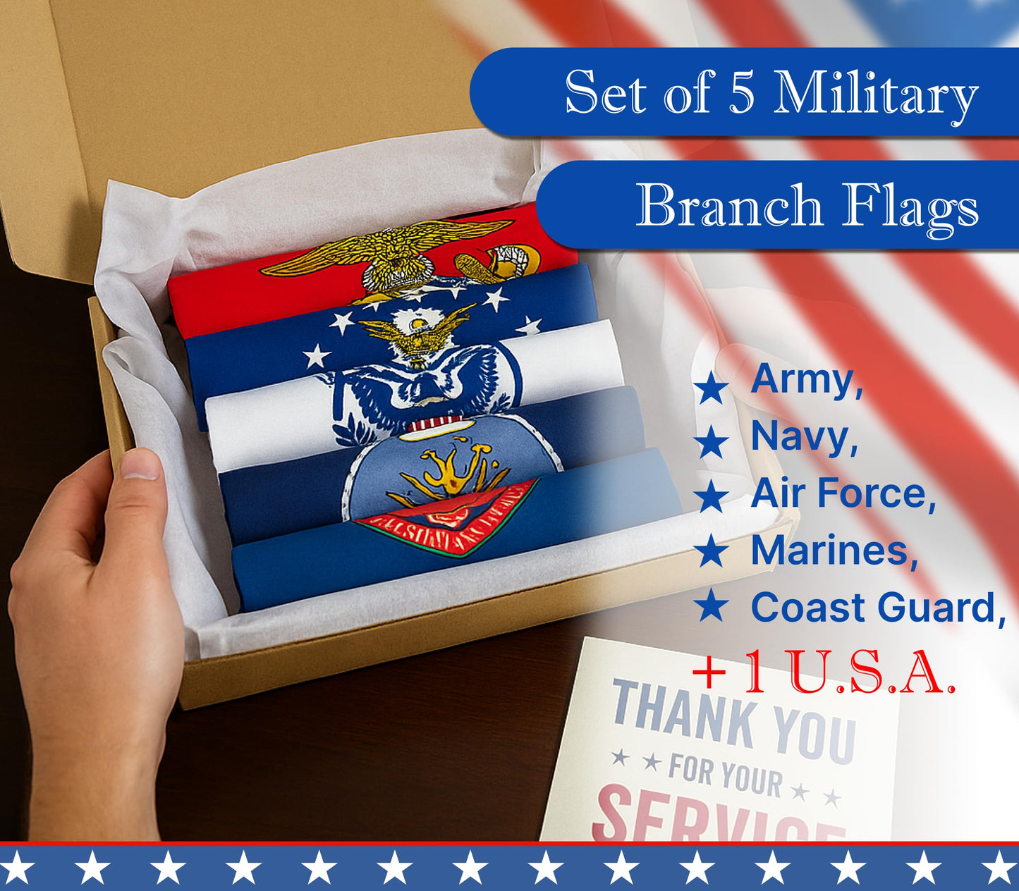 Set of 6 Military Branch Armed Forces Service Miniature Flag - 10X15 CM American Flag Banners for Desk Set - Polyester Small Mini Military Stick Flags - Party Events Celebration Decorations Supplies