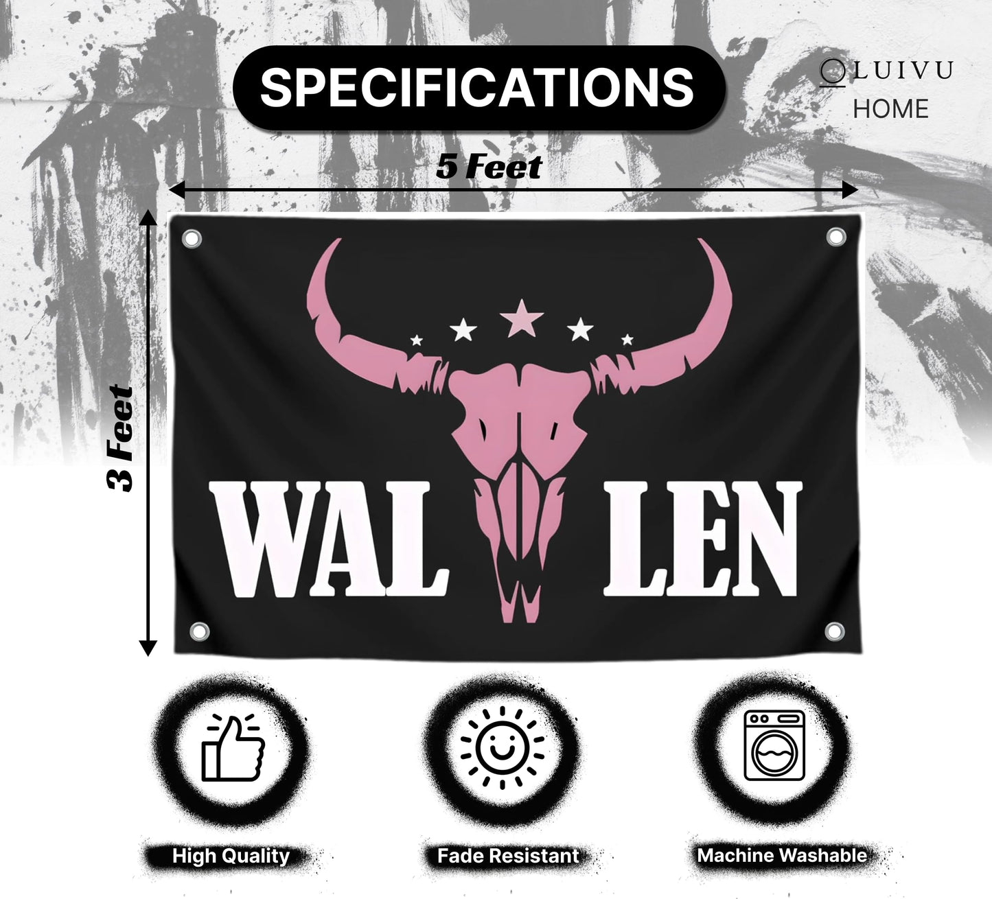 3x5 Ft American Music Polyester Flag with 4 Grommets - Western Pink Bull Skull Single Sided Banners - Man Cave Wall Flag for College Dorm Room - Funny