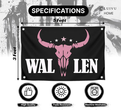 3x5 Ft American Music Polyester Flag with 4 Grommets - Western Pink Bull Skull Single Sided Banners - Man Cave Wall Flag for College Dorm Room - Funny
