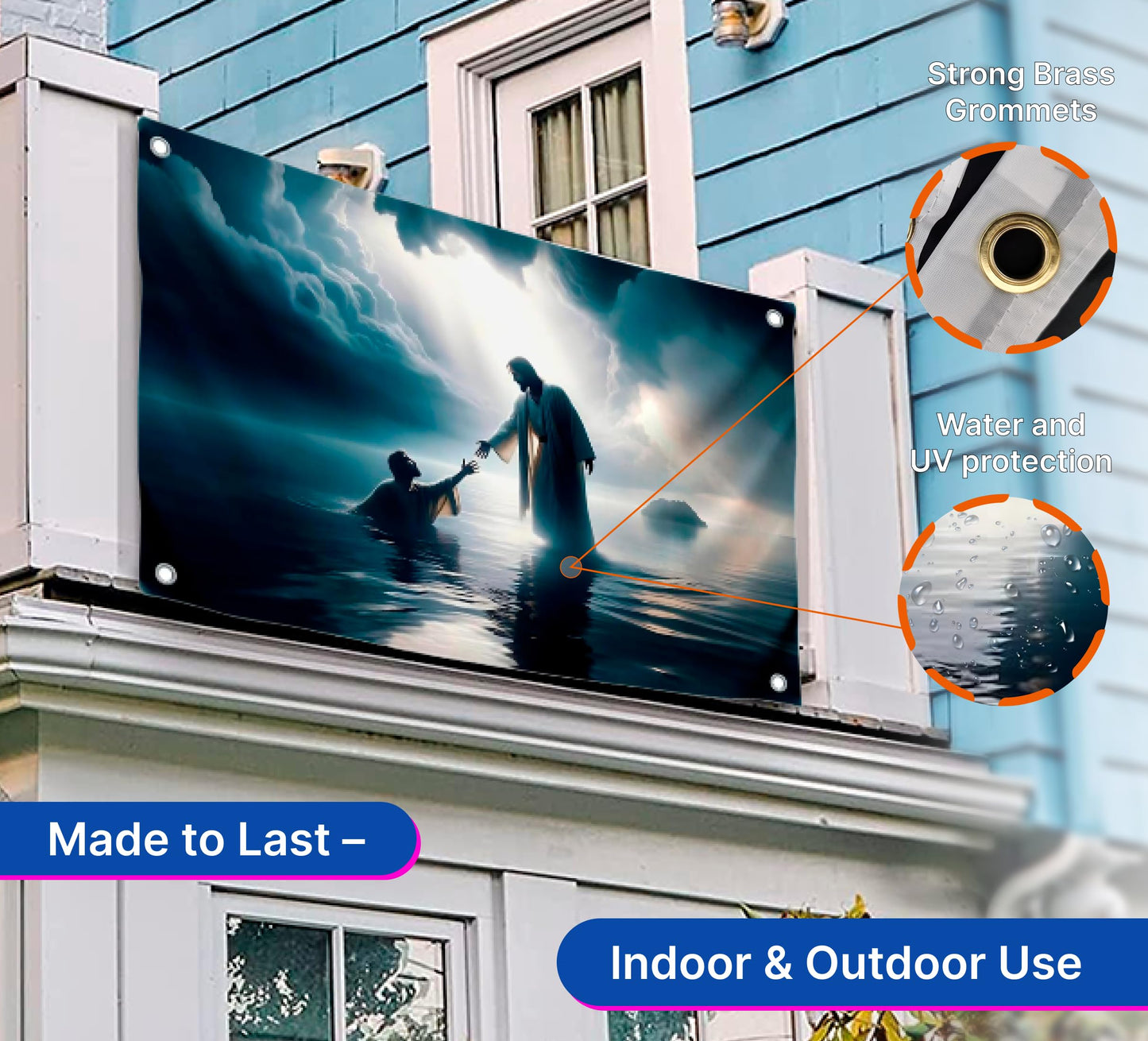 3x5 Ft Scene of Walking on Water Jesus Polyester Flag - Christian Jesus Easter Flags for 4th of July - Wall Decor God on Water Banner - Religious Christian Jesus for Bedroom - God Flag for Wall Decor