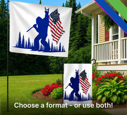 2X Double Sided 3x5 Ft and 12x18 Inches Funny Blue Bigfoot Polyester Flag - American Flags Outdoor Banner Decor with Brass Grommets - USA Vertical Decoration Flag For Outside Holiday Seasonal Outdoor