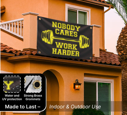 3x5 Feet Nobody Cares Work Harder Polyester Flag with 4 Grommets - Fade Resistant Single Sided Flag for Yard - Stay Motivated with Cool Art - Inspire Your Workout Banner - Fitnes Wall Decor for Gym