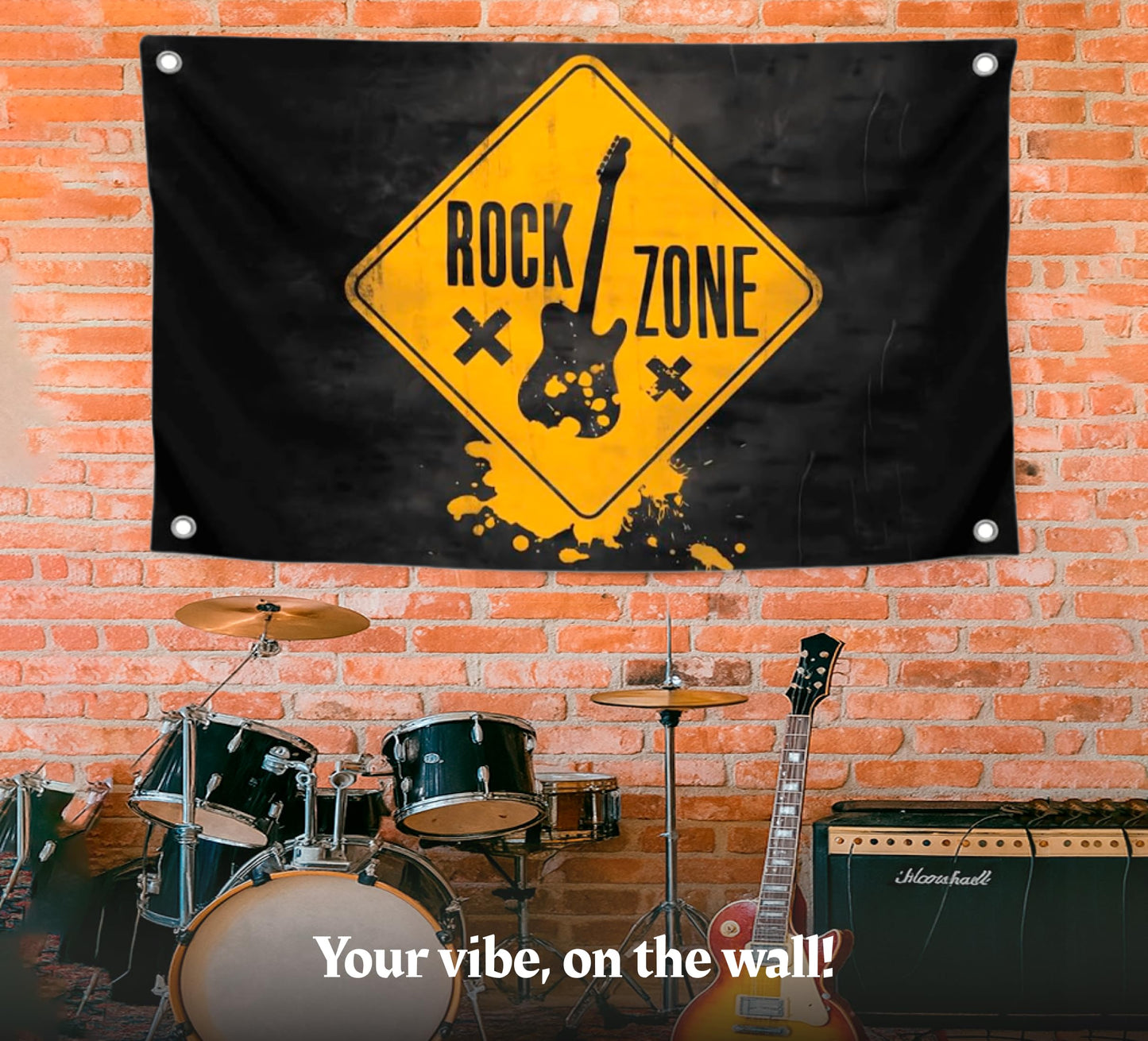 3x5 Feet Black Polyester Flag Rock Zone with Four Brass Grommets - Guitar Suitable for Indoor and Outdoor Decorate - American Music Banner for Garden Party - Flags Man Cave Wall Flag for College Dorm