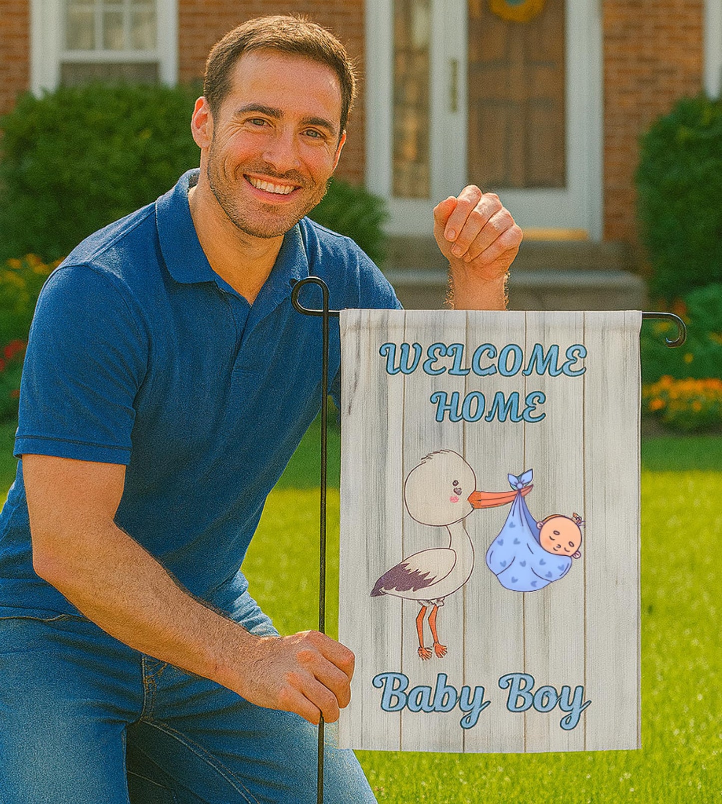 12x18 Inches Double Sided Welcome Home Baby Boy Garden Polyester Flags - Baby Shower Birth Announcement Family Party - Outdoor Decor Banner - Gender Reveal Party - Newborn Gender Reveal Pink Stork