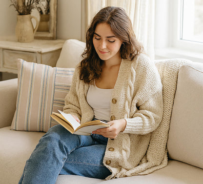 Set of 2 Decorative Throw Pillow Covers 18x18 Inches - Decorative Farmhouse in Linen Throw Pillow Case - Boho Textured Pillow Case - Beige with White and Gray Stripe - Cushion Cover for Sofa or Couch