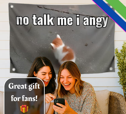 3x5 Feet Cat Meme Single Sided Flag with Quote "No Talk Me I Angry" with Four Brass Grommets - Funny Animals Banner for Wall Decoration - Polyester Funny Cats Flags Outdoor or Indoor Yard Décor