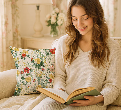 Set of 2 Decorative Throw Spring Pillow Covers 18x18 Inches - Sage Green Wild Flower Plant Throw Pillows Case - Seasonal Floral Decorative Square in Linen - Farmhouse Decor Cushion Covers for Home
