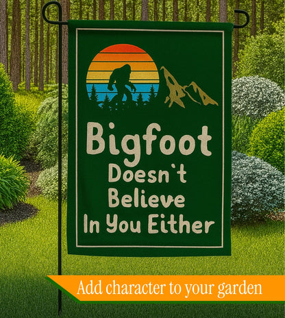 12x18 Inches Bigfoot Doesn't Believe In You Either Polyester Flags - Vertical Double Sided Camping Trailer RV Yard Decorations - Funny Camper Garden Flags - Seasonal Large Outside Yard Flags