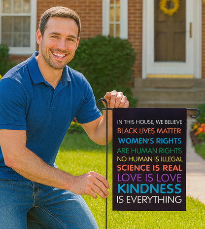 12x18 Inch Double Sided In This House We Believe Garden Polyester Flags - Black Lives Matter Vertical Garden Flag Science Is Real - Protest Banner for Outdoor House Yard Outside Garden Decor