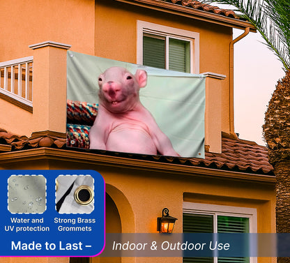 3x5 Feet Bald Rat Meme Single Sided Flag with Four Brass Grommets - Funny Flag for College Party Indoor and Outdoor Decoration - Rats Tapestry for Classroom - Polyester Funny Wall Banner for Badroom