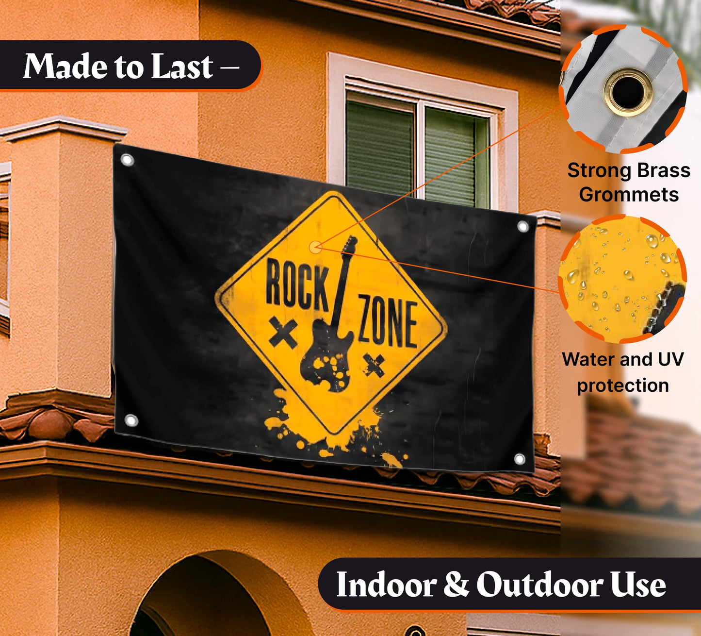 3x5 Feet Black Polyester Flag Rock Zone with Four Brass Grommets - Guitar Suitable for Indoor and Outdoor Decorate - American Music Banner for Garden Party - Flags Man Cave Wall Flag for College Dorm