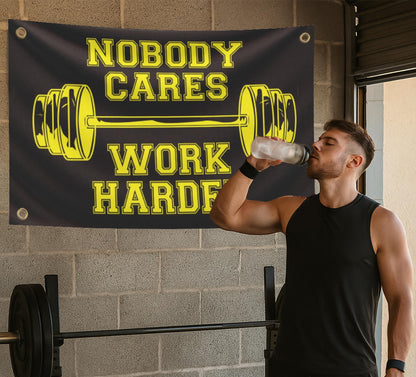 3x5 Feet Nobody Cares Work Harder Polyester Flag with 4 Grommets - Fade Resistant Single Sided Flag for Yard - Stay Motivated with Cool Art - Inspire Your Workout Banner - Fitnes Wall Decor for Gym